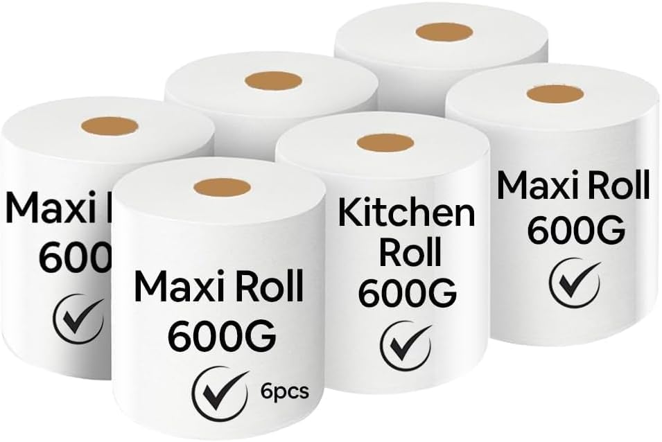 Maxi Roll,Strong & Absorbent Kitchen Roll – Ideal for Home, Kitchen & Commercial Use – 2-Ply Tissue Maxi Roll, Pack of 6, 600g Brand: Generic