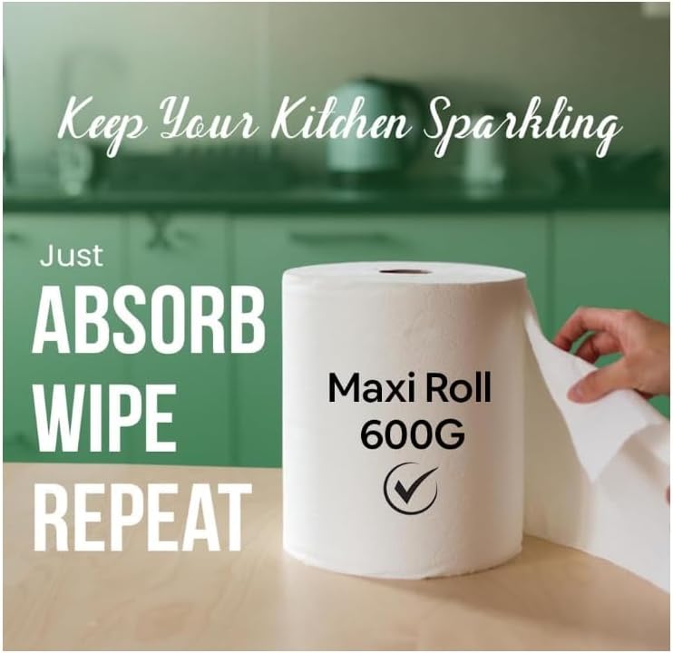 Maxi Roll,Strong & Absorbent Kitchen Roll – Ideal for Home, Kitchen & Commercial Use – 2-Ply Tissue Maxi Roll, Pack of 6, 600g Brand: Generic