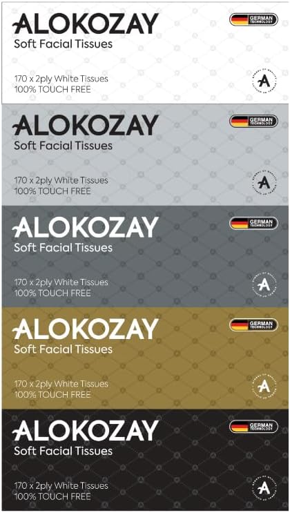 Alokozay Soft Facial Tissues, 170 Sheets x 2 Ply White Tissues, Pack of 5 Boxes