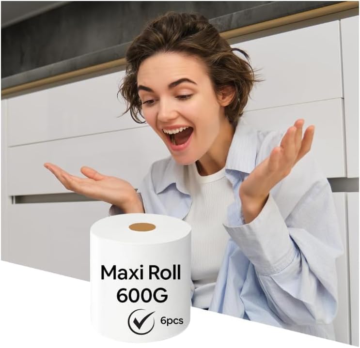 Maxi Roll,Strong & Absorbent Kitchen Roll – Ideal for Home, Kitchen & Commercial Use – 2-Ply Tissue Maxi Roll, Pack of 6, 600g Brand: Generic