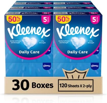 Kleenex Daily Care Facial Tissue - Pack Of 30 Boxes, 120 Sheets X 2 Ply