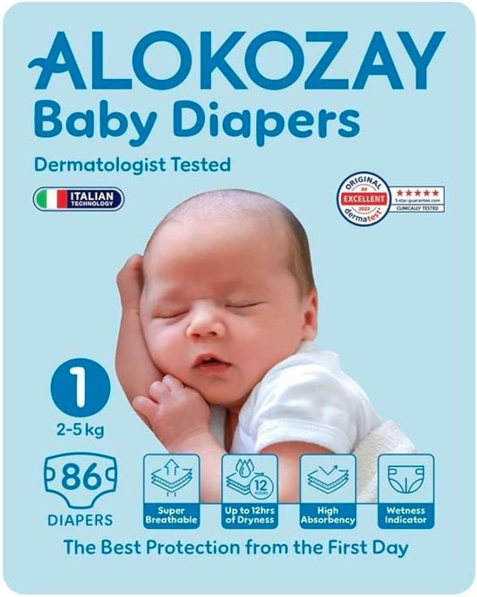 Alokozay Premium Baby Diapers 86-Pieces, Size 1 (2-5 Kg)