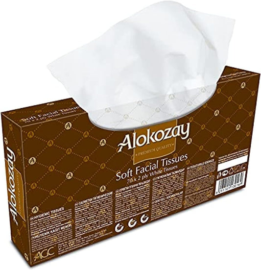Alokozay Soft Facial Tissues | Assorted Colors Car Tissue Boxes | Two-Way Opening for Side Doors | 70 Sheets x 2 Ply x Pack of 36